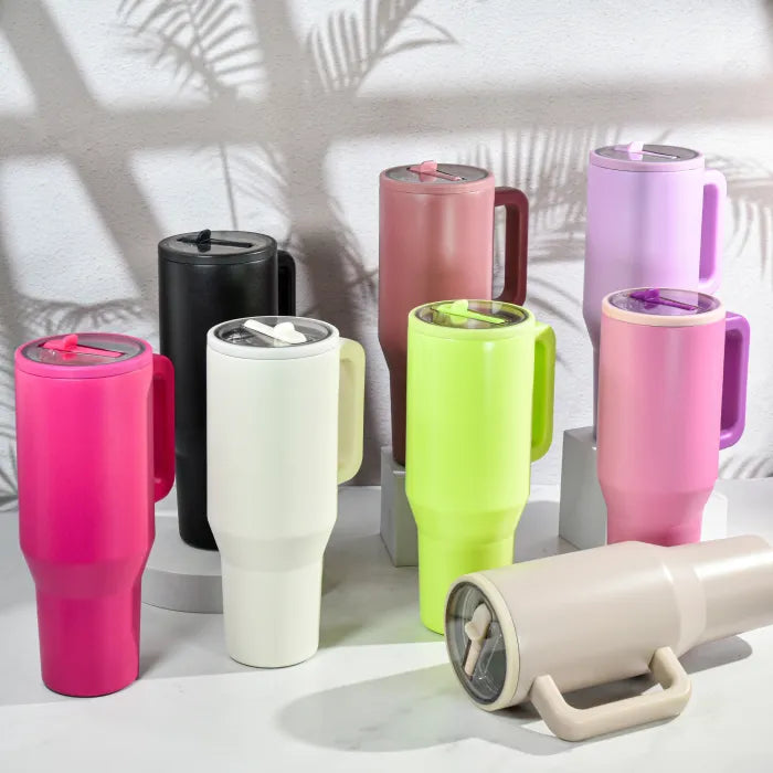 40OZ Powder Coated Tumblers With Flip Straw | Spill Proof
