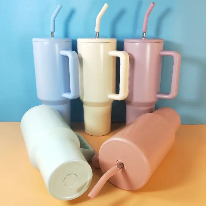 40 oz. Stainless Steel Modern Tumbler with Handle & Straw