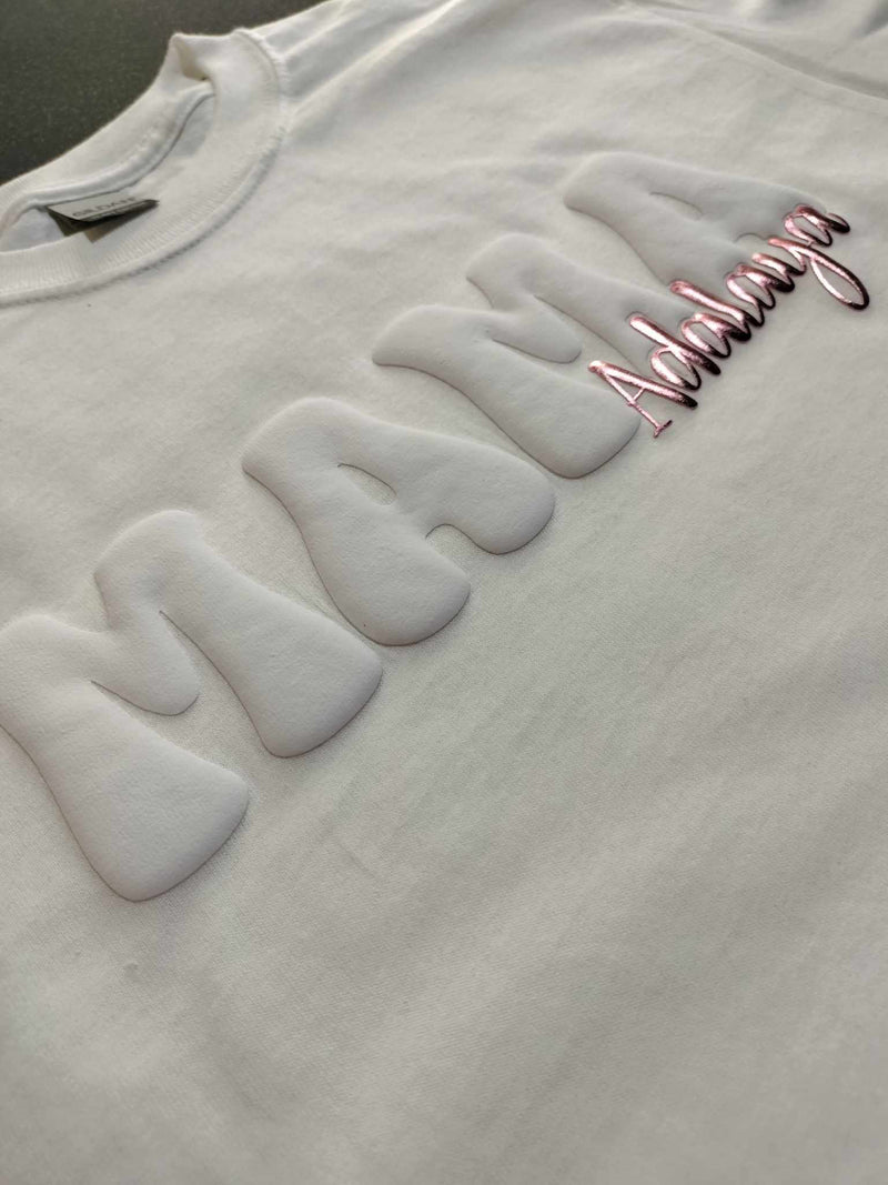 White on White Mama Tshirt - Add Custom Name