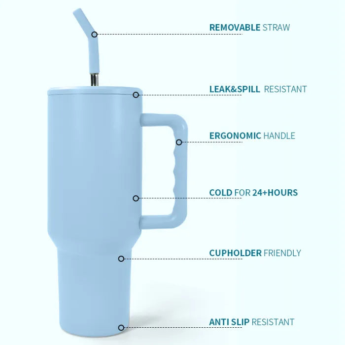 40 oz. Stainless Steel Modern Tumbler with Handle & Straw