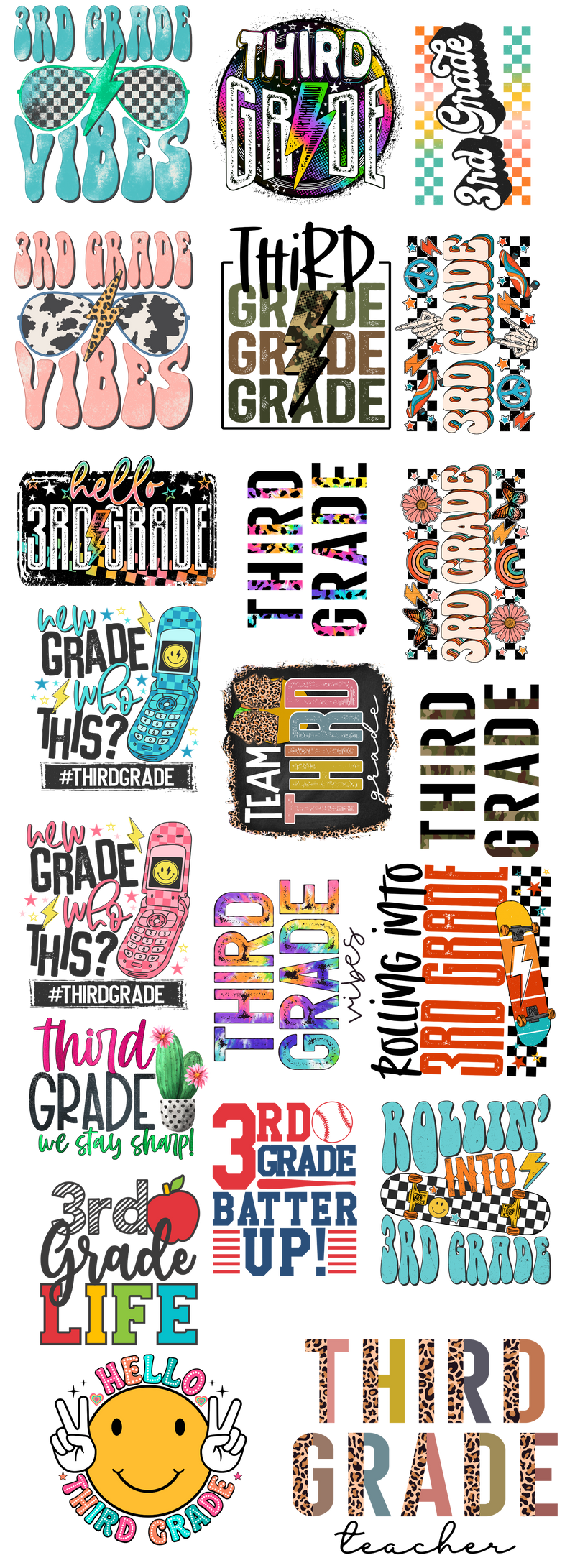 Premade Gang Sheets 22" x 60" | Third Grade Gang Sheet | Back to school Gang Sheet| Prebuilt Gang Sheet