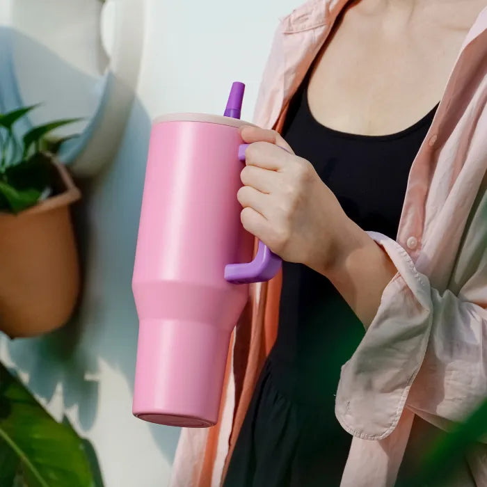 40OZ Powder Coated Tumblers With Flip Straw | Spill Proof