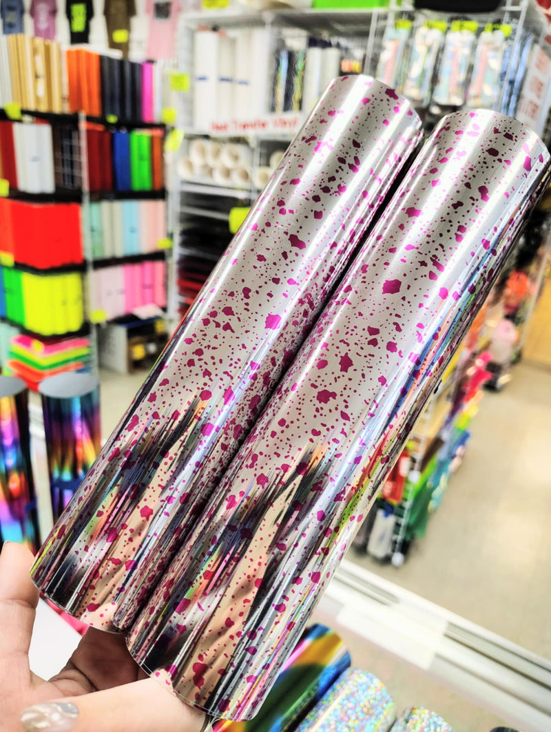 Splatter Htv Roll Pink Splatter Chrome VTS Holographic Pattern HTV | Heat Transfer Vinyl