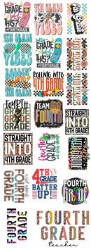 Premade Gang Sheets 22" x 60" | Fourth Grade Gang Sheet | Back to school Gang Sheet| Prebuilt Gang Sheet