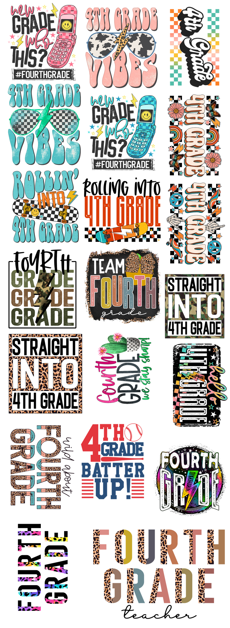 Premade Gang Sheets 22" x 60" | Fourth Grade Gang Sheet | Back to school Gang Sheet| Prebuilt Gang Sheet