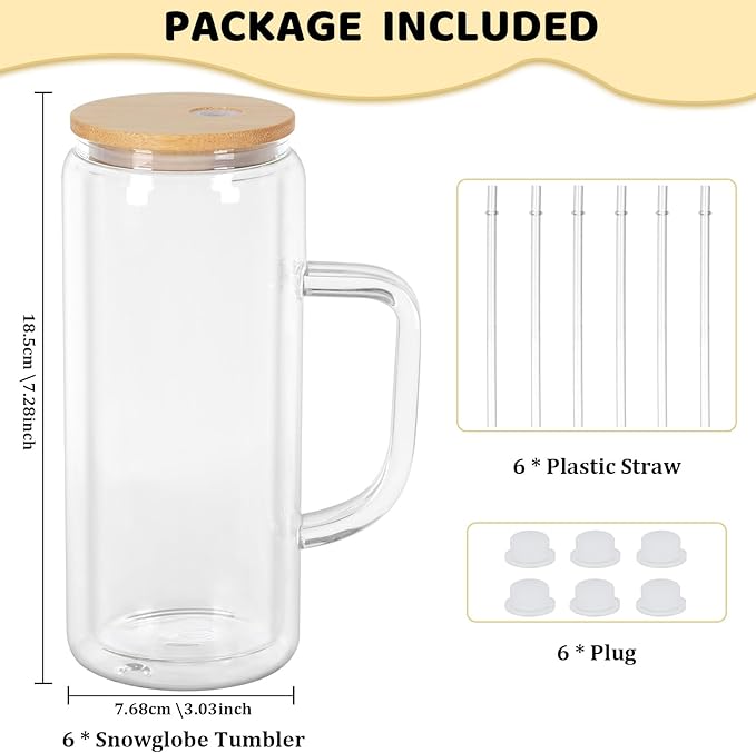 20oz Glass Snow Globe Cup With Handle | Snowglobe Tumblers