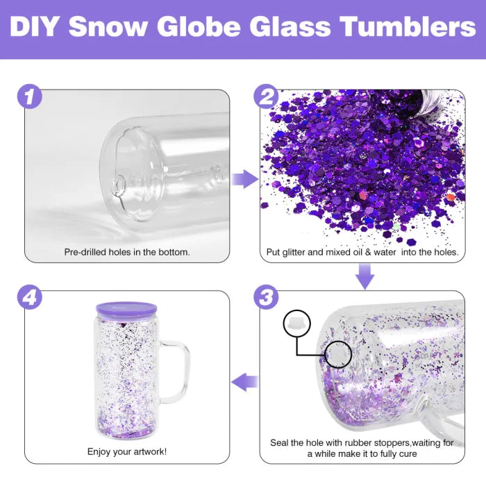 16oz snowglobe sublimation glass cups with handle and plastic color lid | Sublimation Tumbler | 16 oz