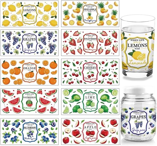 Fruits & Sayings DTF Stickers | UV Direct to Film | UV Stickers | 16oz tumbler wraps  | 10 Pack