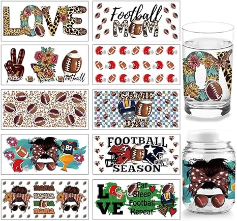Football DTF Stickers | UV Direct to Film | UV Stickers | 16oz tumbler wraps  | 10 Pack