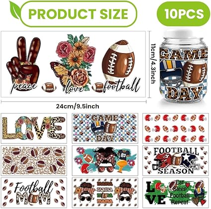 Football DTF Stickers | UV Direct to Film | UV Stickers | 16oz tumbler wraps  | 10 Pack