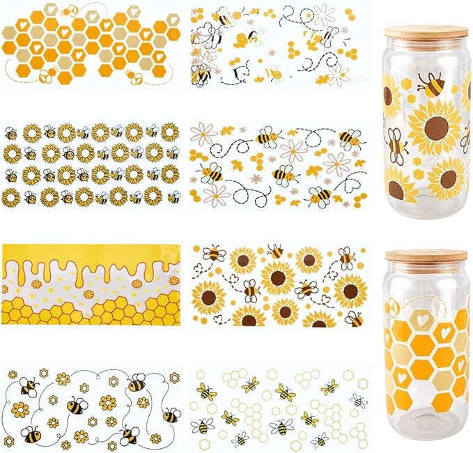 Honey Bee Drips UV DTF Stickers | UV Direct to Film | UV Stickers | 16oz tumbler wraps  | 8 Pack