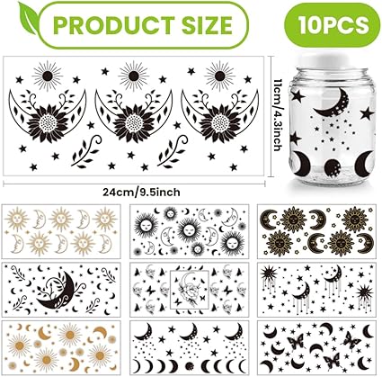 Stars & Moons UV DTF Stickers | UV Direct to Film | UV Stickers | 16oz tumbler wraps  | 10 Pack
