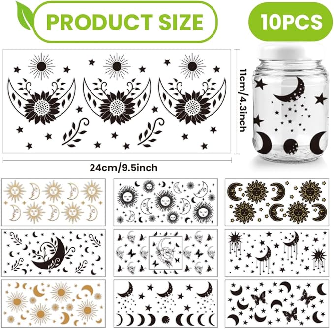 Stars and Moons DTF Stickers | UV Direct to Film | UV Stickers | 16oz tumbler wraps  | 10 Pack