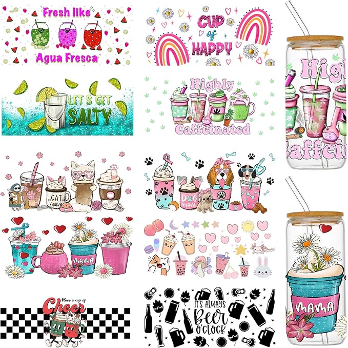 Drinkies UV DTF Stickers | UV Direct to Film | UV Stickers | 16oz tumbler wraps  | 10 Pack