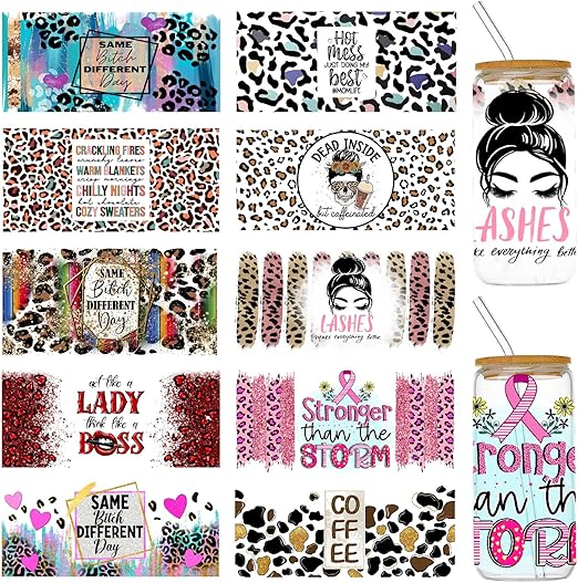 Leopard Print Girlie DTF Stickers | UV Direct to Film | UV Stickers | 16oz tumbler wraps  | 10 Pack