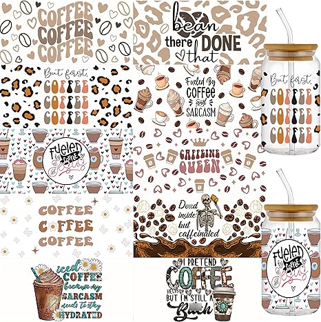 Coffee Love DTF Stickers | UV Direct to Film | UV Stickers | 16oz tumbler wraps  | 10 Pack