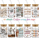 Coffee Love DTF Stickers | UV Direct to Film | UV Stickers | 16oz tumbler wraps  | 10 Pack
