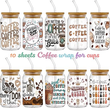 Coffee Love DTF Stickers | UV Direct to Film | UV Stickers | 16oz tumbler wraps  | 10 Pack