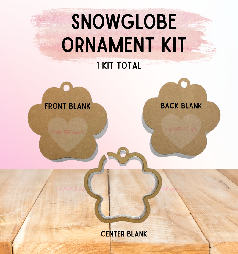 Snowglobe Ornament Kit | Fillable Acrylic Blanks | Car Mirror Charms - Paw Prints