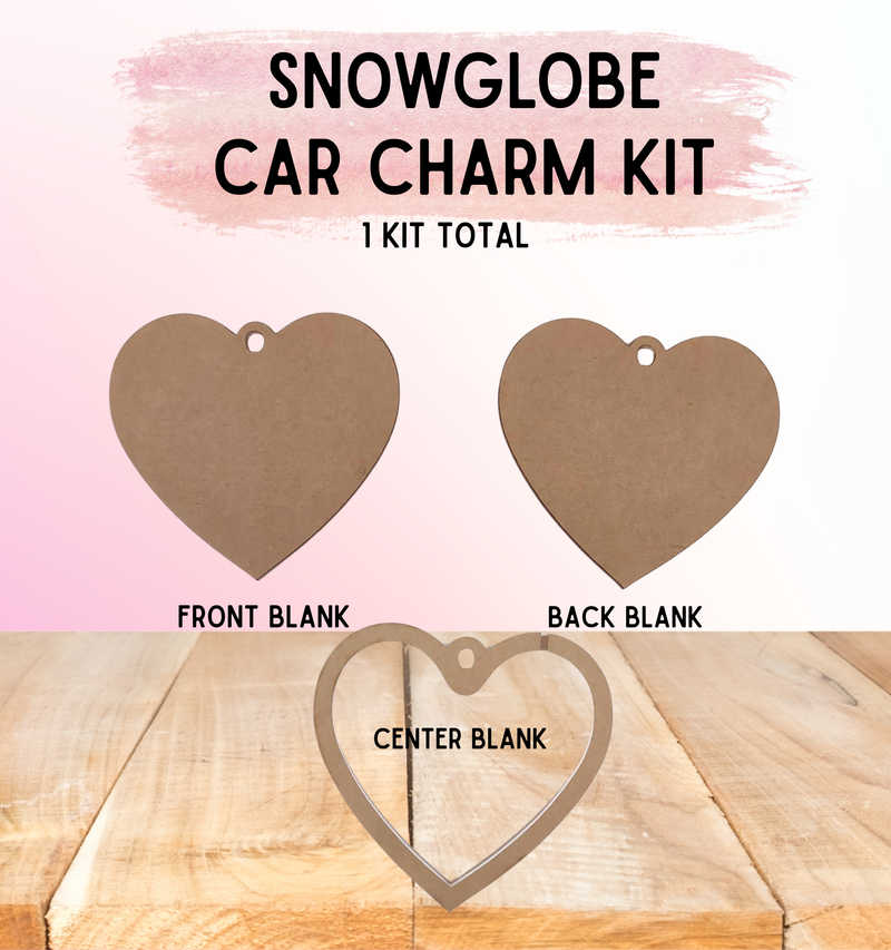 Snowglobe Ornament Kit | Thick 1/4" Fillable Acrylic Blanks | Car Mirror Charms - Heart