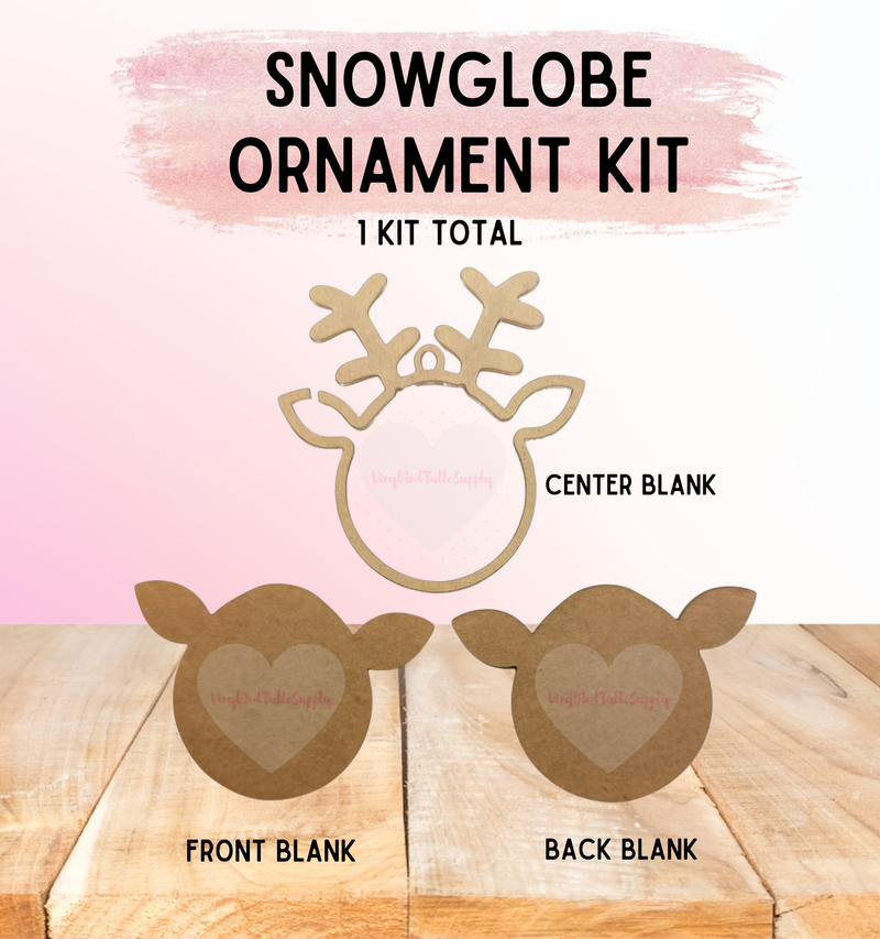 Snowglobe Ornament Kit | Fillable Acrylic Blanks | Car Mirror Charms - Reindeer