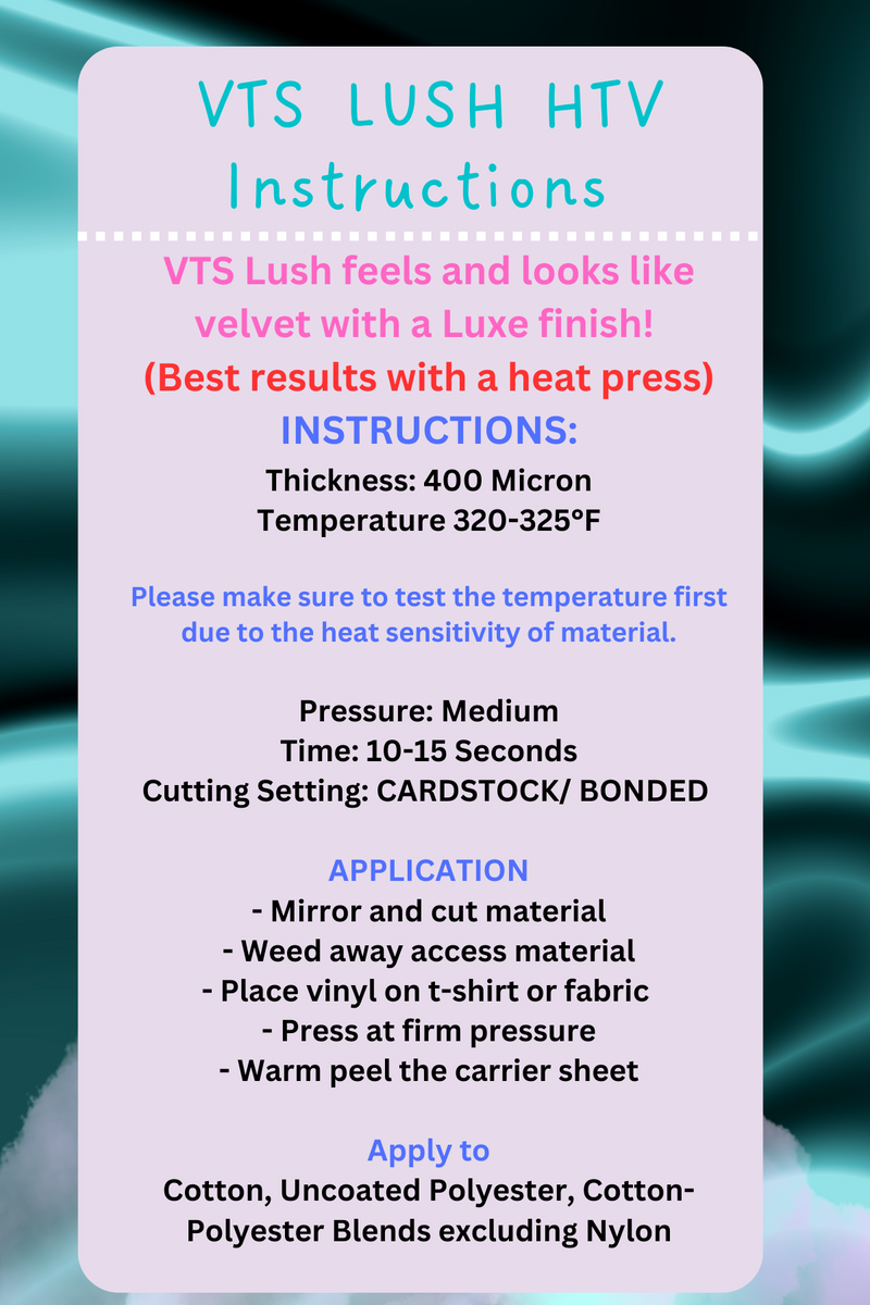 VTS Lush Heat Transfer Vinyl Bundle| 1 of Every Color | Lush HTV | Velvet Feel - 5 Colors