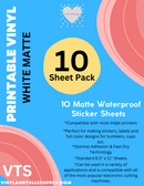 VTS Inkjet Printable Vinyl Waterproof | White Matte Printable Permanent Adhesive Vinyl | Sticker Paper
