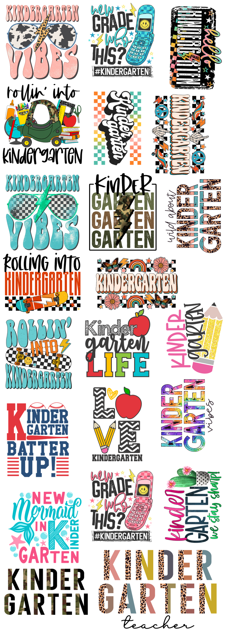 Premade Gang Sheets 22" x 60" | Kindergarten Gang Sheet | Back to school Gang Sheet| Prebuilt Gang Sheet