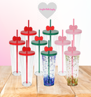 24oz Plastic Acrylic Snow Globe Tumbler With Bow Straw Topper | Snowglobe Tumblers