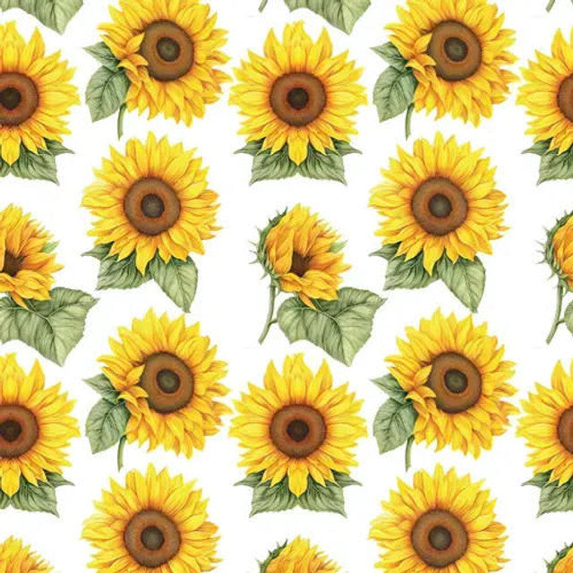 Printed Adhesive Vinyl | Pattern Permanent Vinyl - Sunflowers White