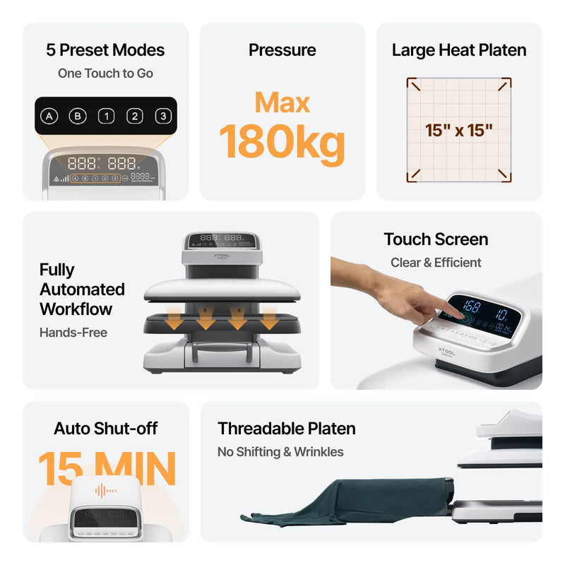 xTool Selected HP2 Auto Heat Press with 15” x 15” Platen
