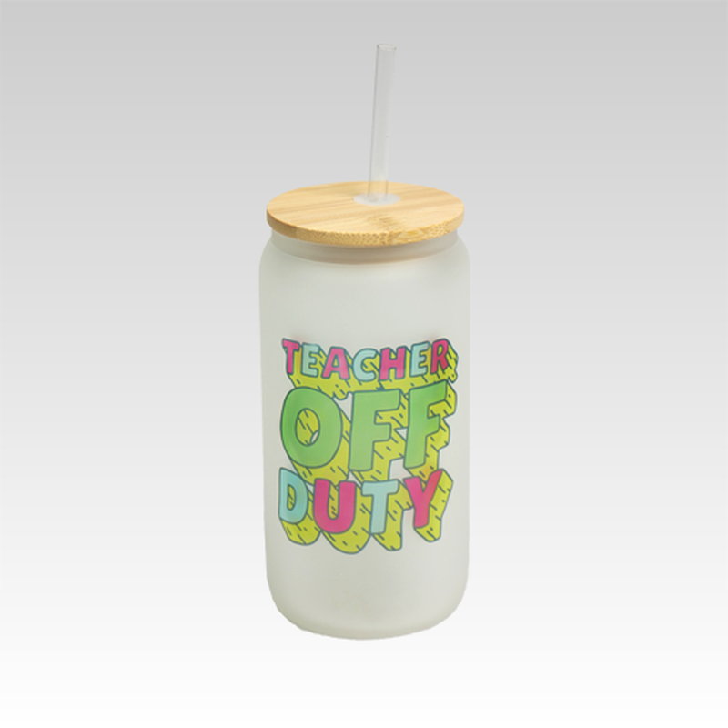 Frosted - Glass can shape sublimation cup with bamboo lid - 16oz