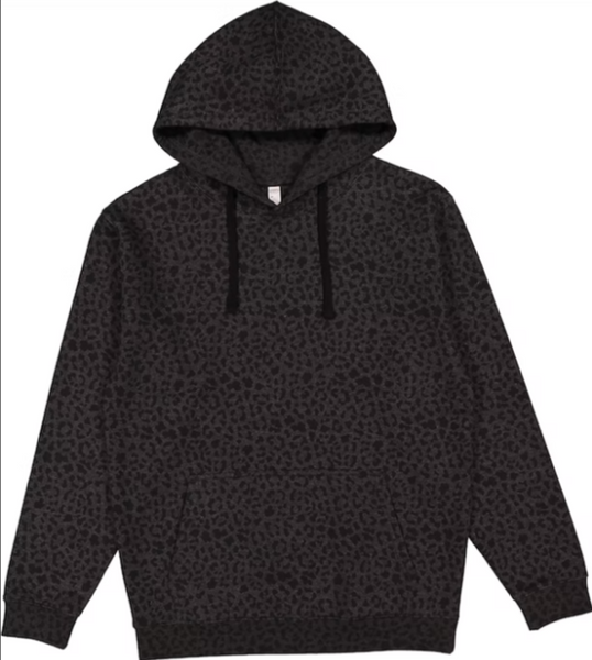 Leopard Print Black Adult Unisex Pullover Fleece Hoodie